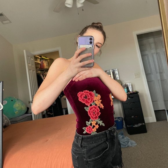 velvet strapless bodysuit - Picture 2 of 4